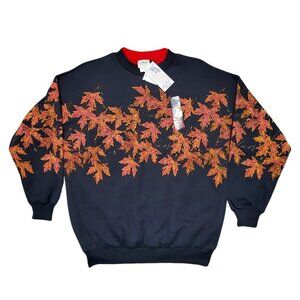 Vintage Artisans Deadstock Autumn Fall Leaves Grandpa Crewneck Sweater - Medium